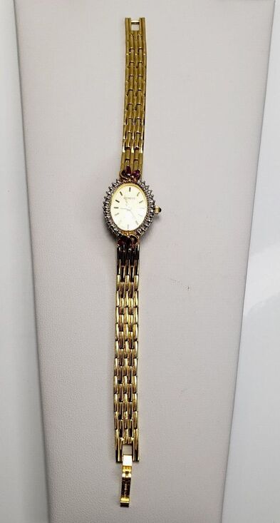 Vtg1960s Geneve Quartz Thailand Movement Gold Womens Oval Watch Rubies Hong Kong main image 10